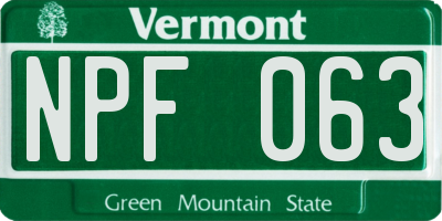 VT license plate NPF063