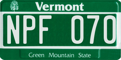 VT license plate NPF070