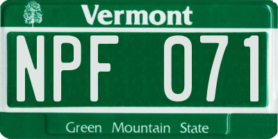 VT license plate NPF071