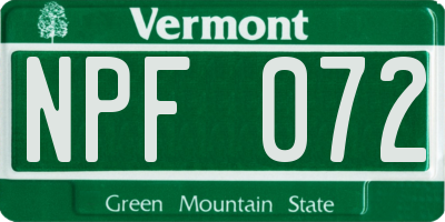 VT license plate NPF072