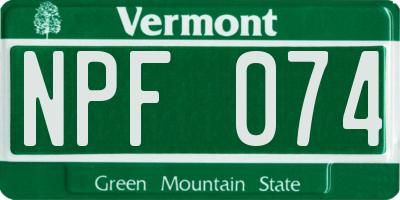 VT license plate NPF074