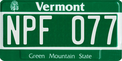 VT license plate NPF077
