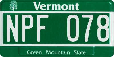 VT license plate NPF078