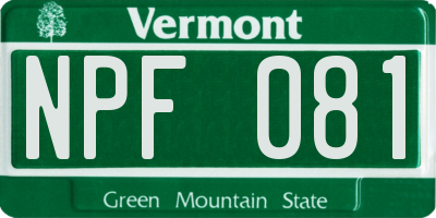 VT license plate NPF081