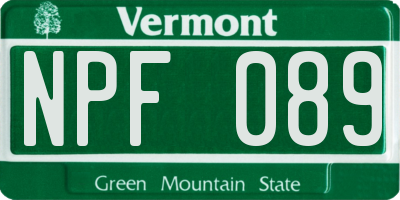 VT license plate NPF089