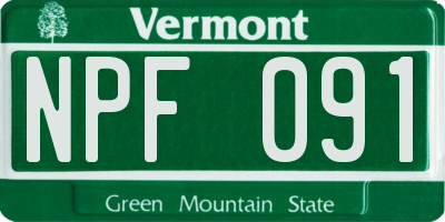 VT license plate NPF091