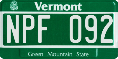 VT license plate NPF092