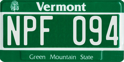 VT license plate NPF094