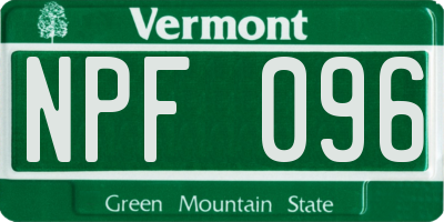 VT license plate NPF096