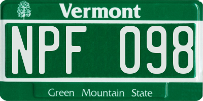 VT license plate NPF098