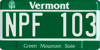 VT license plate NPF103