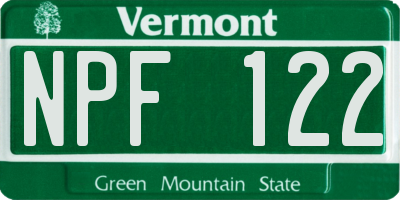 VT license plate NPF122