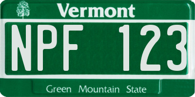 VT license plate NPF123