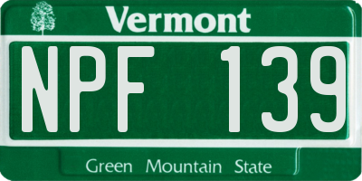 VT license plate NPF139