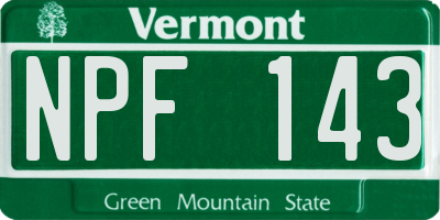 VT license plate NPF143