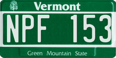 VT license plate NPF153