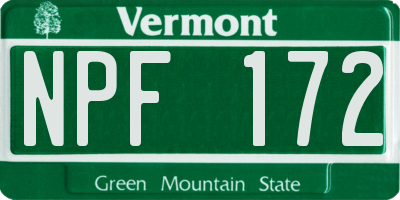 VT license plate NPF172