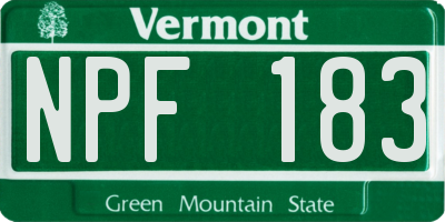 VT license plate NPF183
