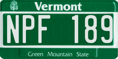 VT license plate NPF189