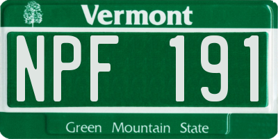 VT license plate NPF191