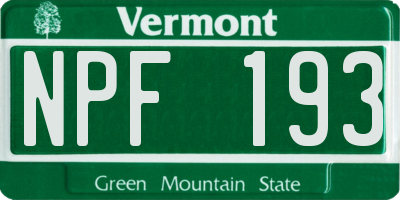 VT license plate NPF193