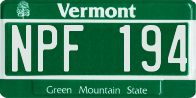 VT license plate NPF194