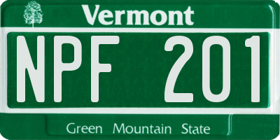 VT license plate NPF201