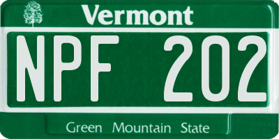 VT license plate NPF202