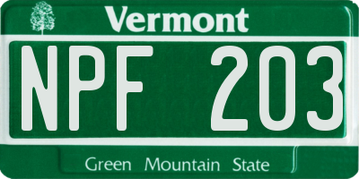 VT license plate NPF203