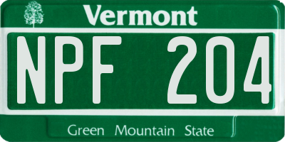 VT license plate NPF204