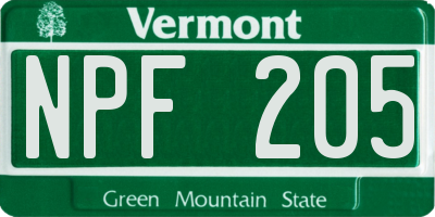 VT license plate NPF205