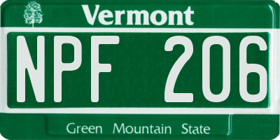 VT license plate NPF206