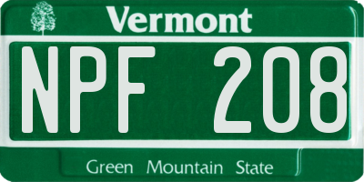 VT license plate NPF208