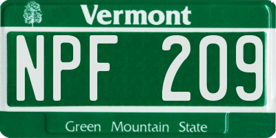 VT license plate NPF209