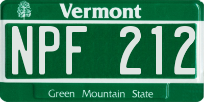 VT license plate NPF212