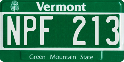 VT license plate NPF213
