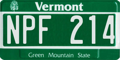 VT license plate NPF214