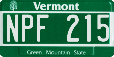 VT license plate NPF215