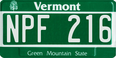 VT license plate NPF216