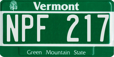 VT license plate NPF217