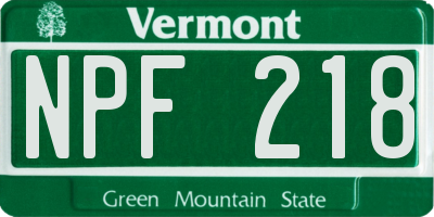 VT license plate NPF218