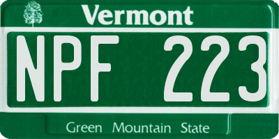 VT license plate NPF223