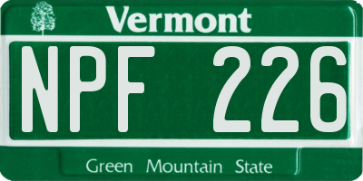 VT license plate NPF226
