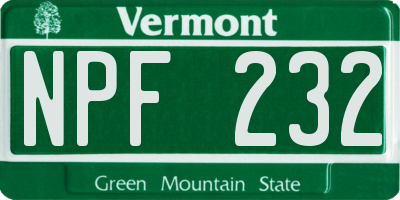VT license plate NPF232