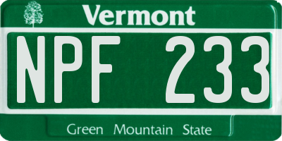 VT license plate NPF233