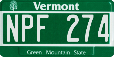 VT license plate NPF274