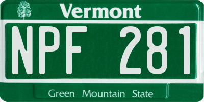 VT license plate NPF281