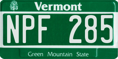 VT license plate NPF285