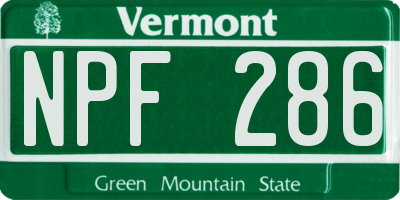 VT license plate NPF286