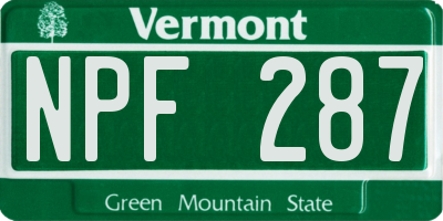 VT license plate NPF287